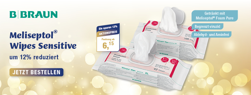 MediQuick | meliseptol wipes sensitive, bbraun, getränkt mit meliseptol foam pure, begrenzt viruzid, aldehyd- und aminfrei, desinfektiontuecher